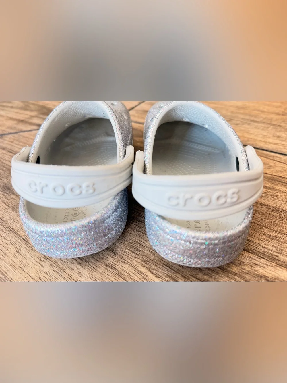 CROCS Kids Sparkle Glitter Clogs - Silver Holographic c-9